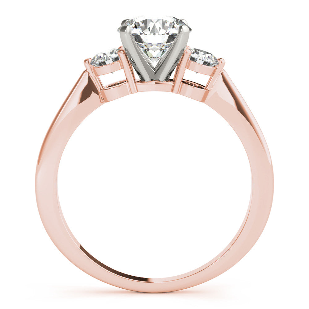 Rose gold Three-Stone Round Solitaire Ring with Tapered Band and Four-Prong Setting 1