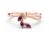 Rose gold Three-Stone Round Tanzanite Leaf Bypass Ring with Bezel Setting_6
