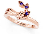 Rose gold Three-Stone Round Tanzanite Leaf Bypass Ring with Bezel Setting_7