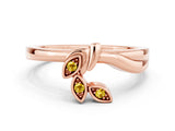 Rose gold Three-Stone Round Yellow Sapphire Leaf Bypass Ring with Bezel Setting_18