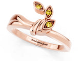Rose gold Three-Stone Round Yellow Sapphire Leaf Bypass Ring with Bezel Setting_19