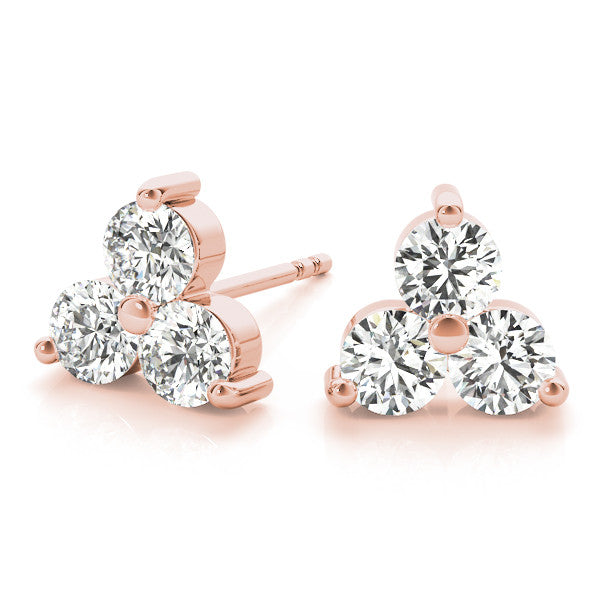 Rose gold Triangular Cluster Round Diamond Stud Earrings with Prong Setting 2