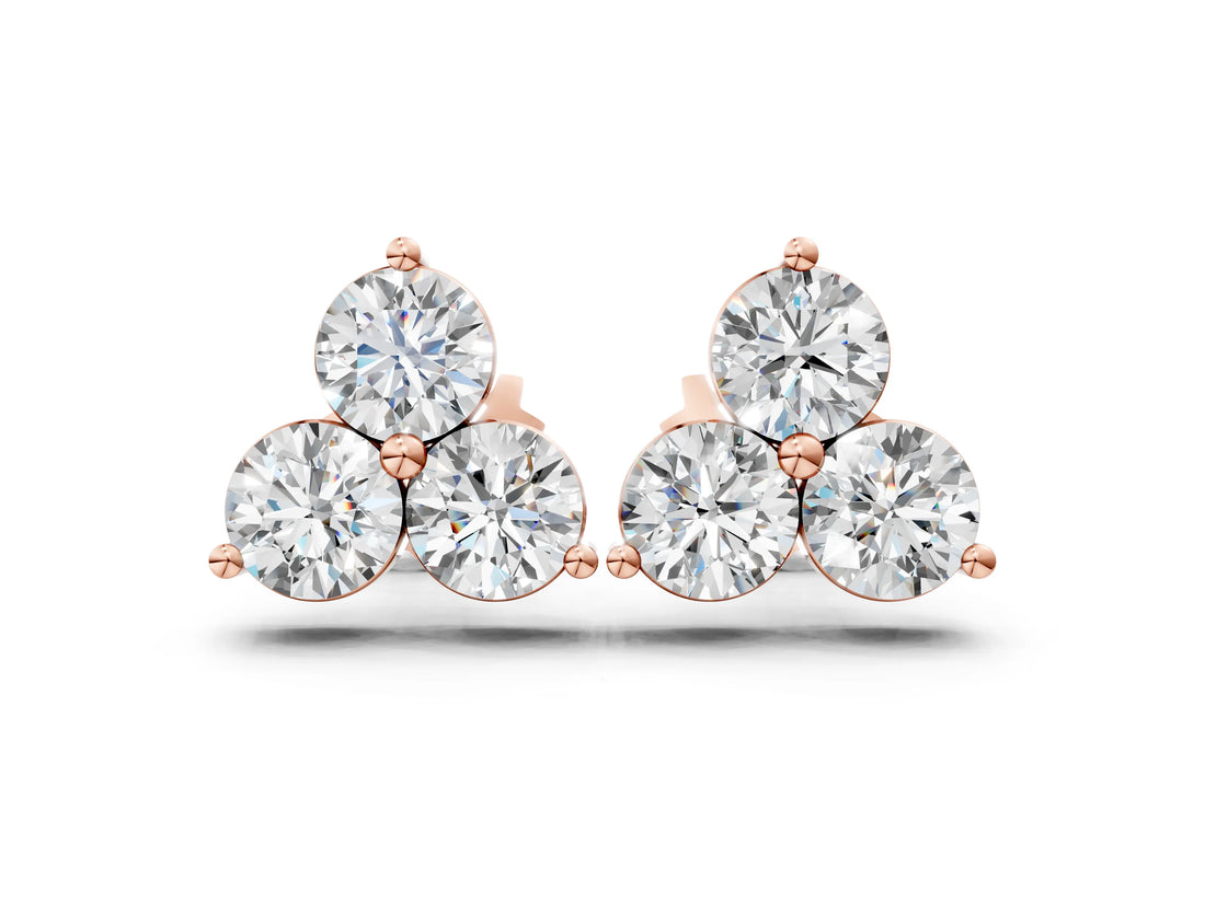 Rose gold Triangular Cluster Round Diamond Stud Earrings with Prong Setting_22