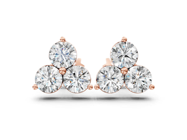 Rose gold Triangular Cluster Round Diamond Stud Earrings with Prong Setting
