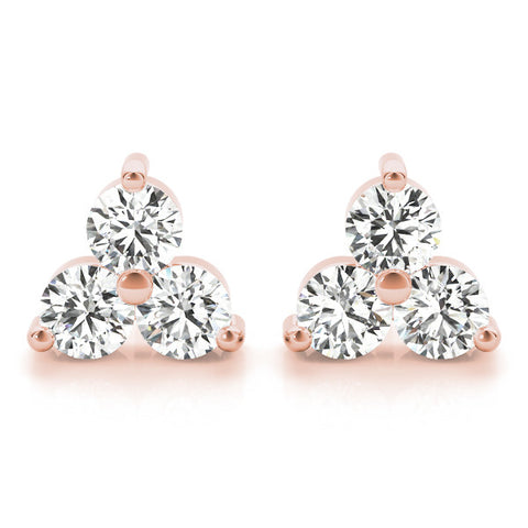 Rose gold Triangular Cluster Round Diamond Stud Earrings with Prong Setting