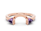 Rose gold Trillion Amethyst Open Band Ring with Bezel Setting_6