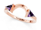 Rose gold Trillion Amethyst Open Band Ring with Bezel Setting_7