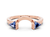 Rose gold Trillion Blue Sapphire Open Band Ring with Bezel Setting_6