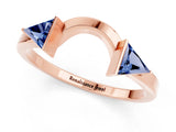 Rose gold Trillion Blue Sapphire Open Band Ring with Bezel Setting_7