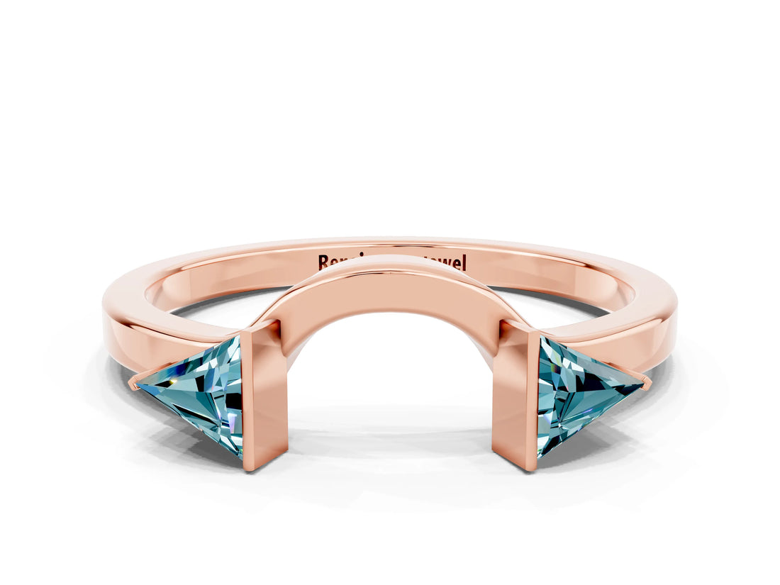 Rose gold Trillion Blue Topaz Open Band Ring with Bezel Setting_6