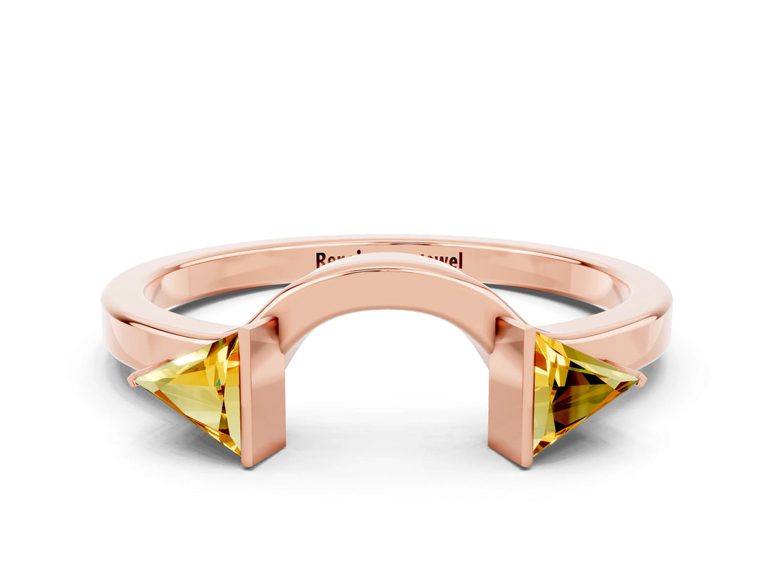 Rose gold Trillion Citrine Open Band Ring with Bezel Setting_6