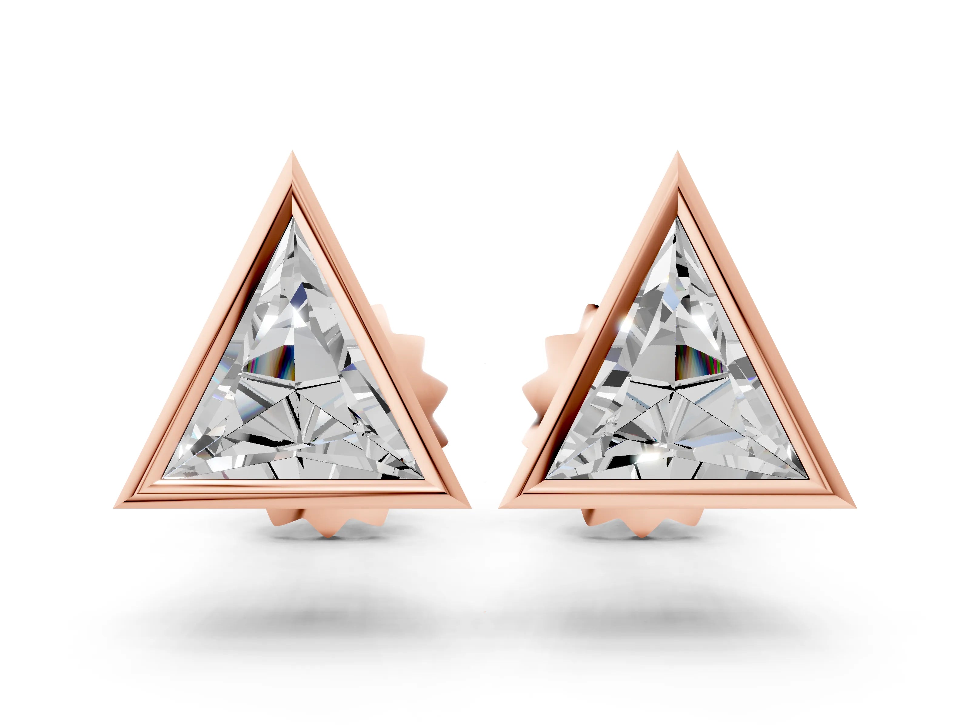 Rose gold Trillion Diamond Bezel-Set Solitaire Stud Earrings_6