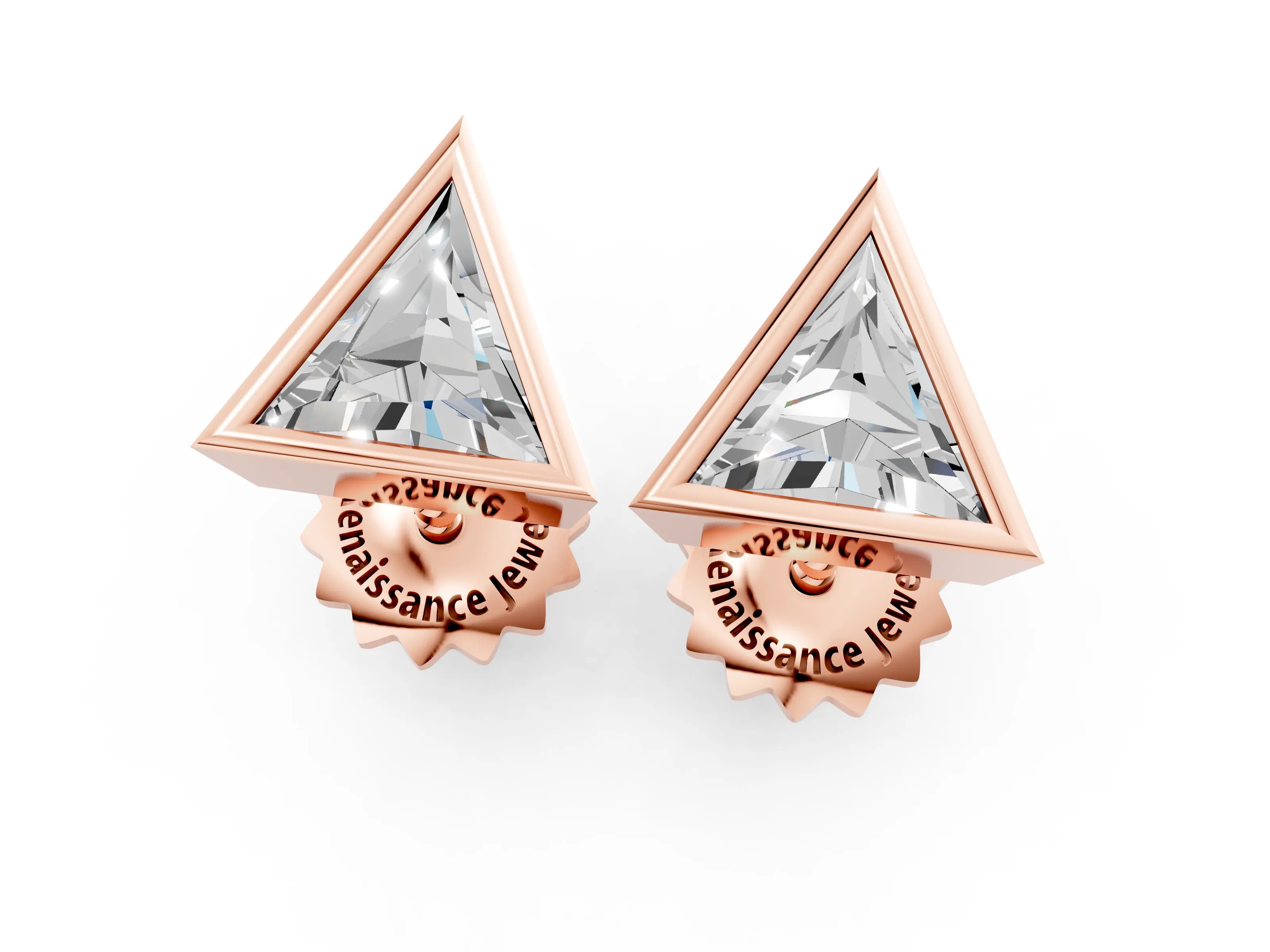Rose gold Trillion Diamond Bezel-Set Solitaire Stud Earrings_7