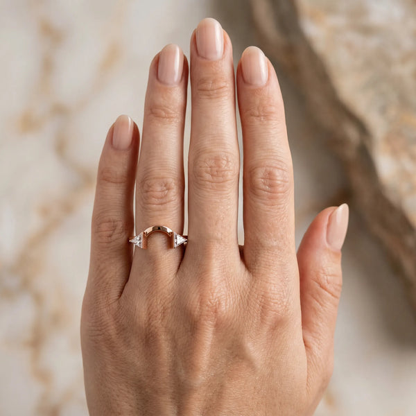 Rose gold Trillion Diamond Open Band Ring with Bezel Setting