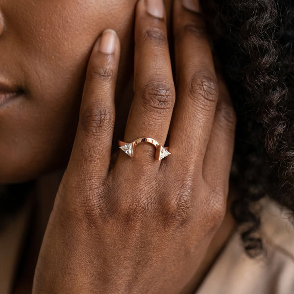 Rose gold Trillion Diamond Open Band Ring with Bezel Setting