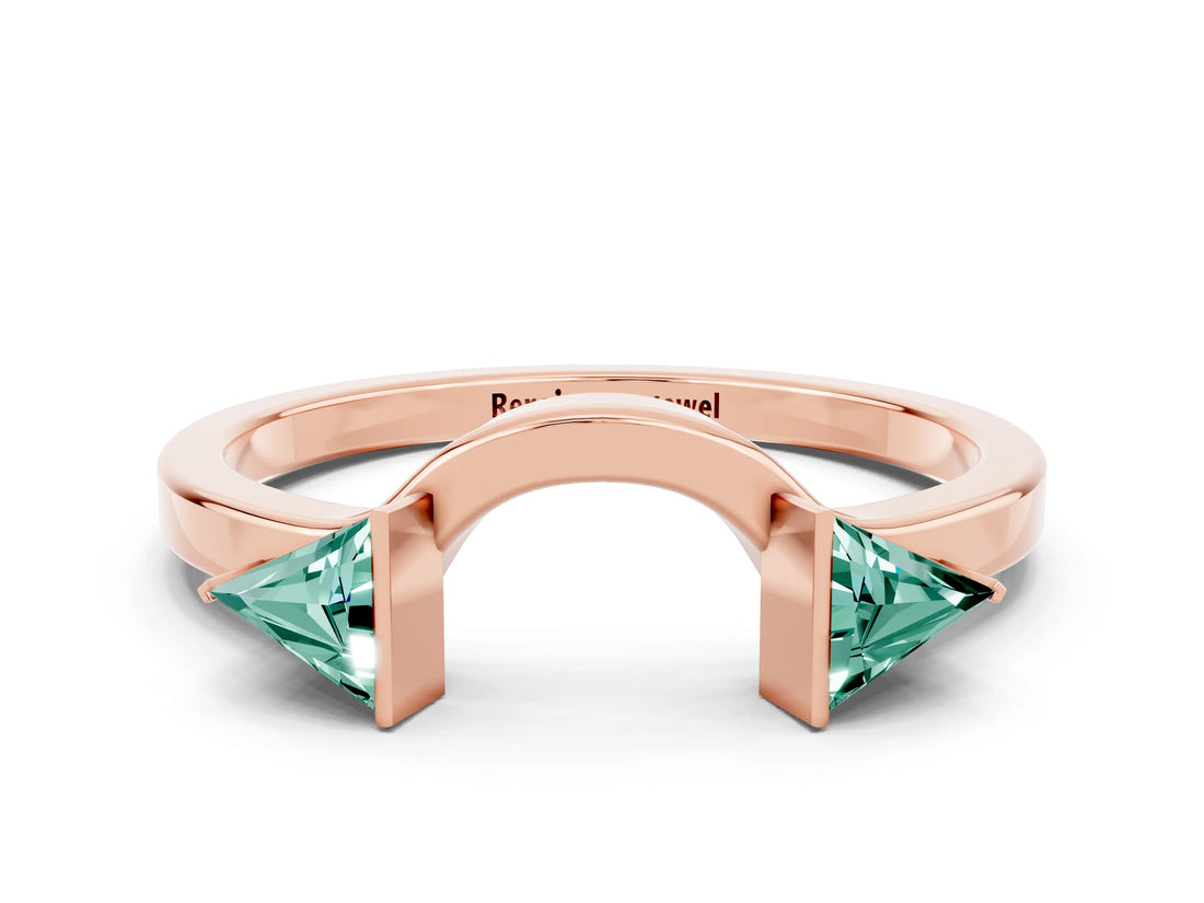 Rose gold Trillion Green Sapphire Open Band Ring with Bezel Setting_6