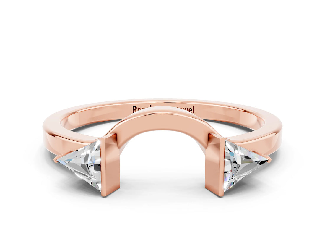 Rose gold Trillion Moissanite Open Band Ring with Bezel Setting_6