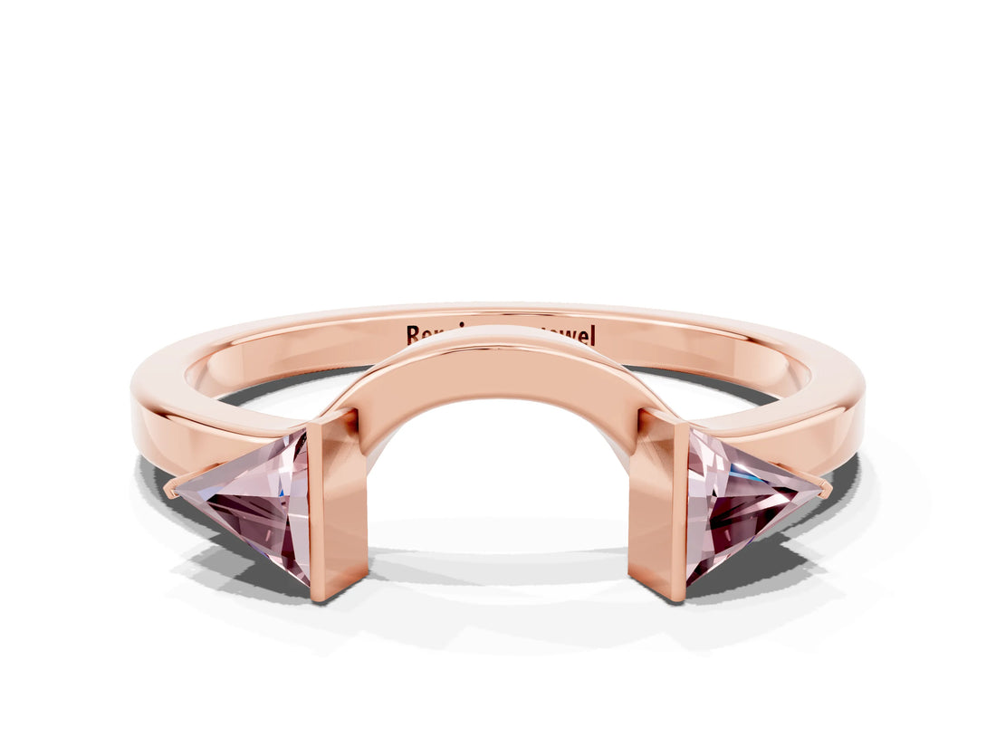 Rose gold Trillion Morganite Open Band Ring with Bezel Setting_6