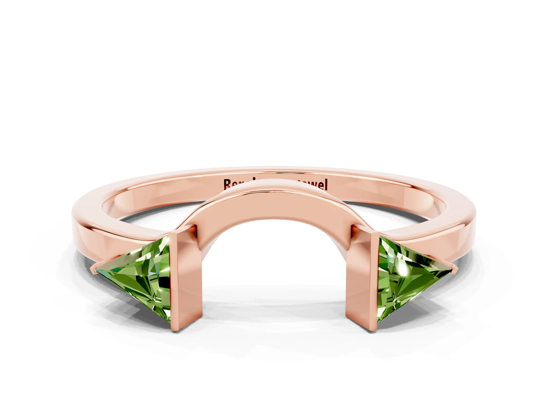 Rose gold Trillion Peridot Open Band Ring with Bezel Setting_6