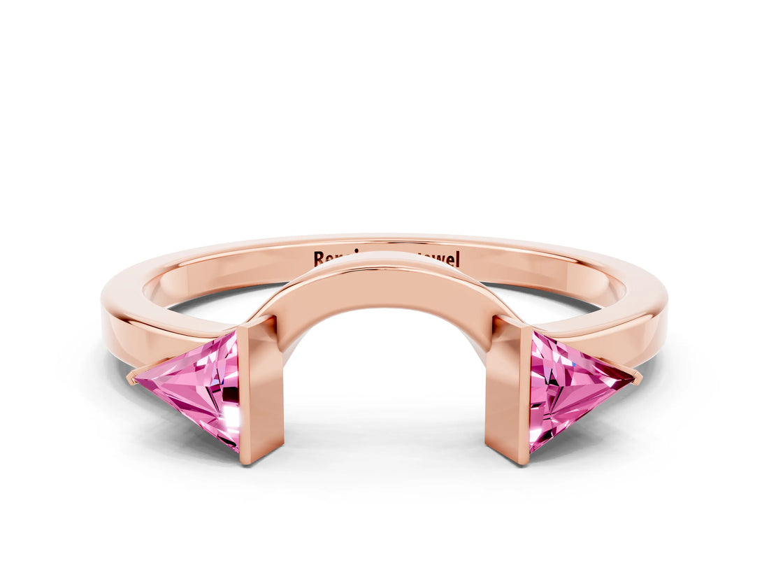 Rose gold Trillion Pink Sapphire Open Band Ring with Bezel Setting_18