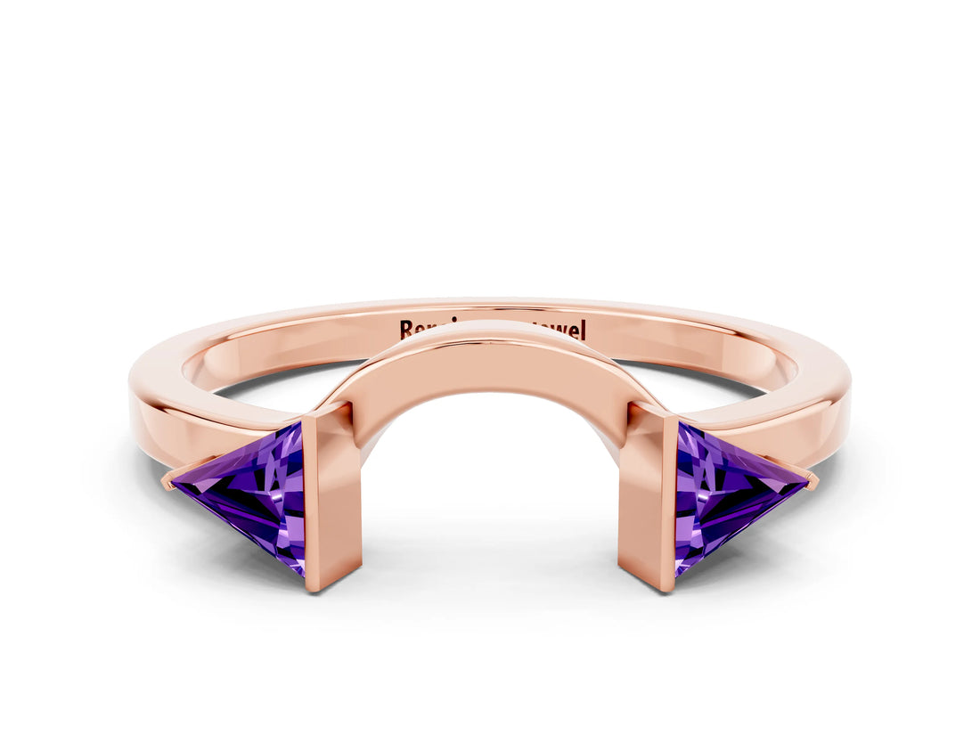 Rose gold Trillion Tanzanite Open Band Ring with Bezel Setting_6