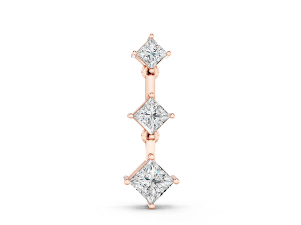 Rose gold Triple Princess Cut Drop Pendant with Four-Prong Setting