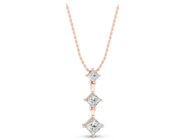 Rose gold Triple Princess Cut Drop Pendant with Four-Prong Setting