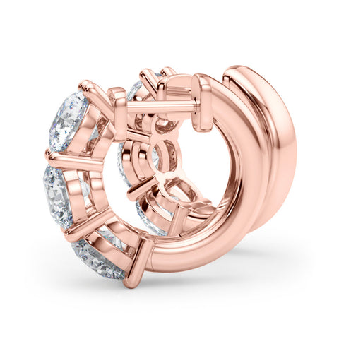 Rose gold Triple Round Diamond Huggie Earrings with Prong Setting 1