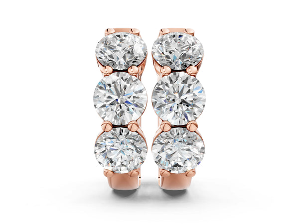 Rose gold Triple Round Diamond Huggie Earrings with Prong Setting