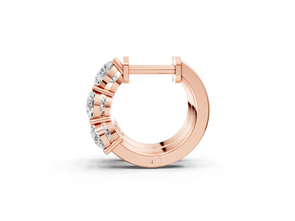 Rose gold Triple Round Diamond Huggie Earrings with Prong Setting