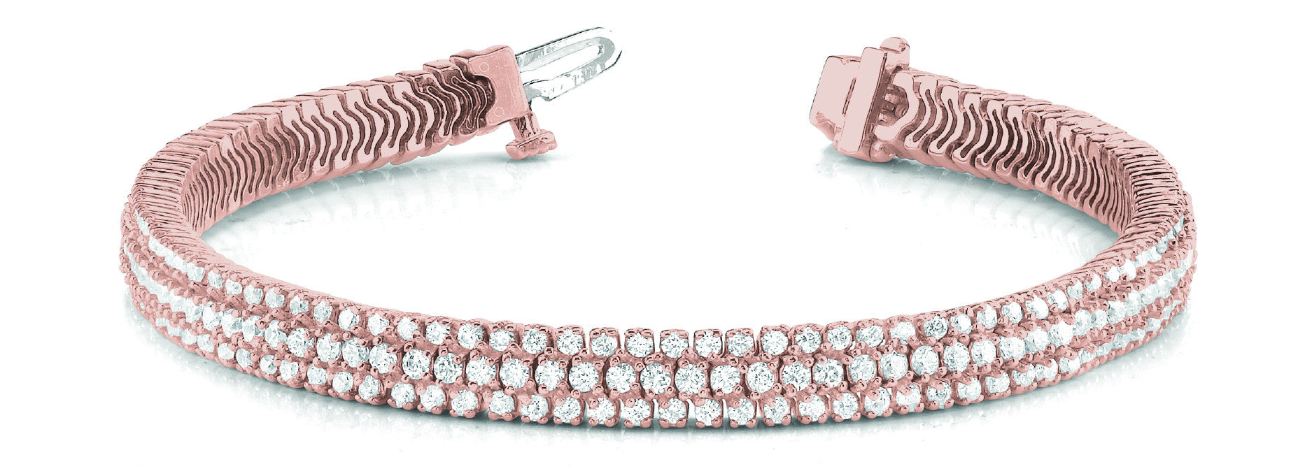 Rose gold Triple Row Round Diamond Tennis Bracelet with Channel Set Stones and Four-Prong Setting