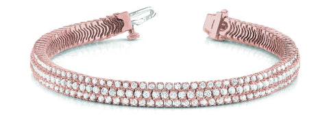 Rose gold Triple Row Round Diamond Tennis Bracelet with Channel Set Stones and Four-Prong Setting