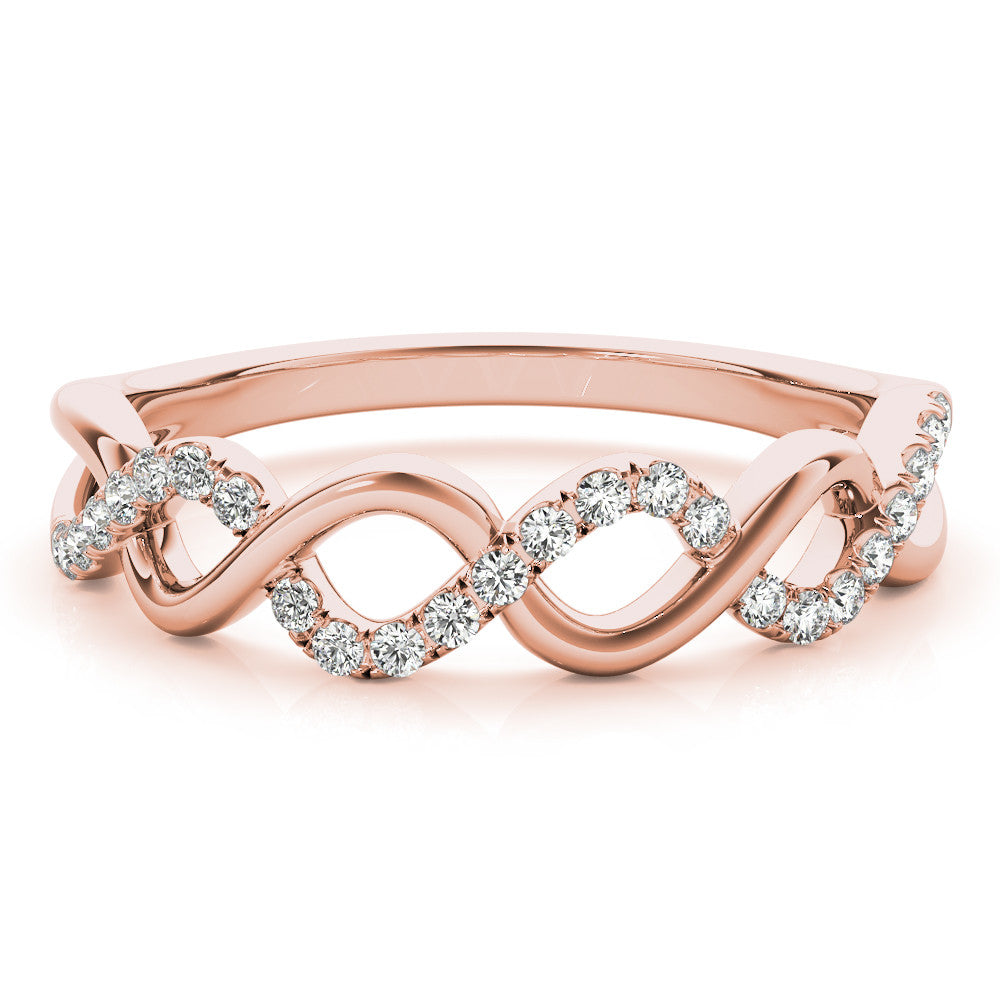Rose gold Twist Infinity Diamond Band with Round Stones and Pavé Setting 1