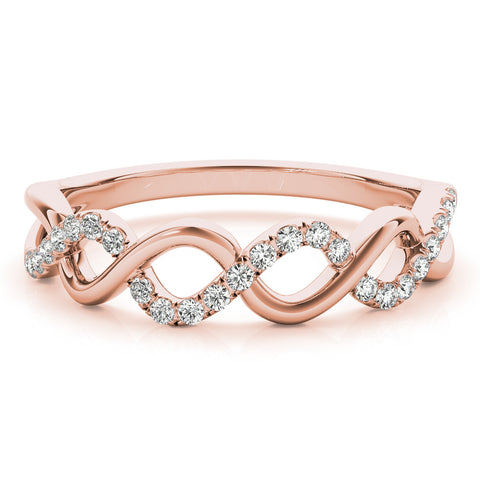 Rose gold Twist Infinity Diamond Band with Round Stones and Pavé Setting 1