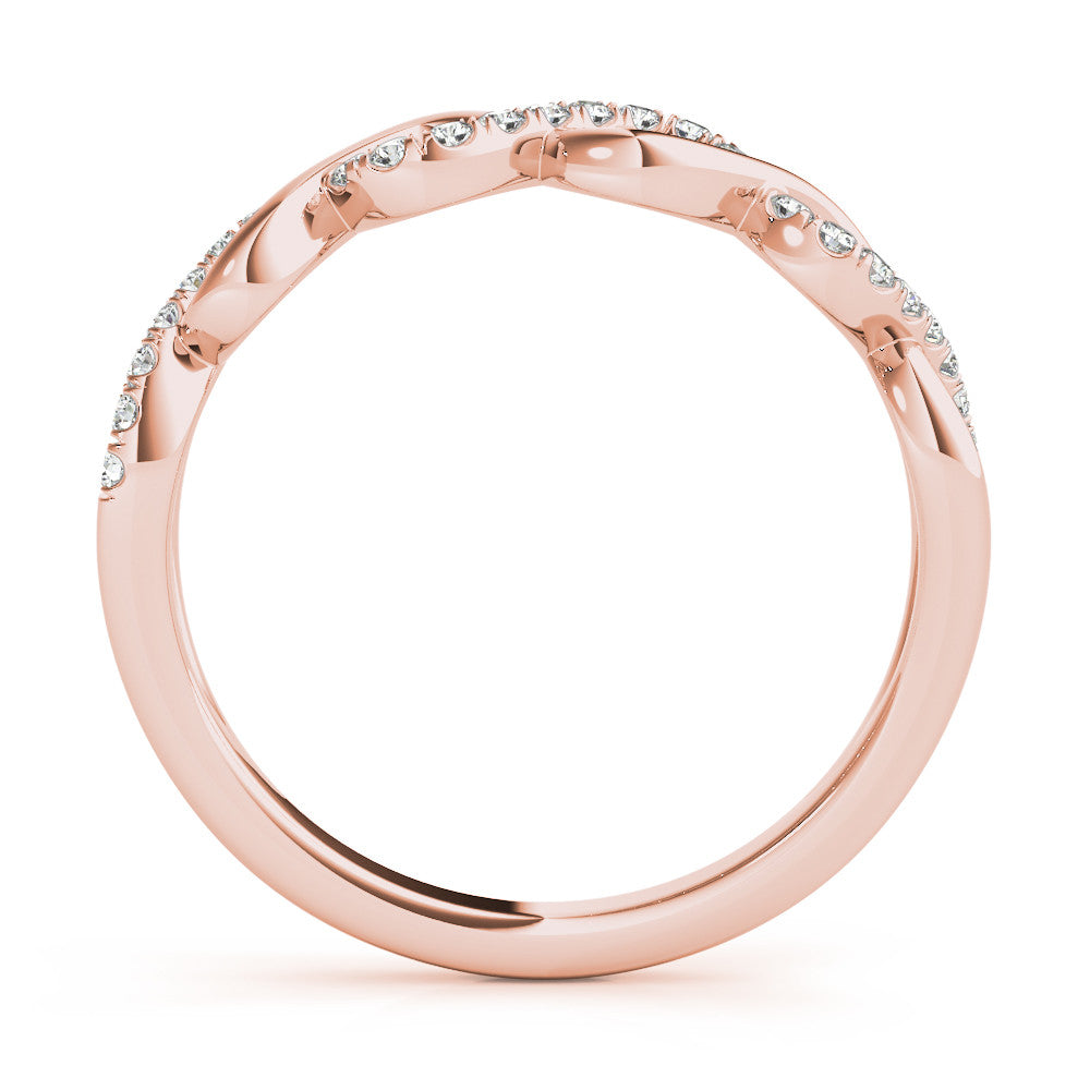 Rose gold Twist Infinity Diamond Band with Round Stones and Pavé Setting 2