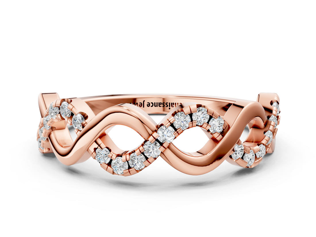 Rose gold Twist Infinity Diamond Band with Round Stones and Pavé Setting_23