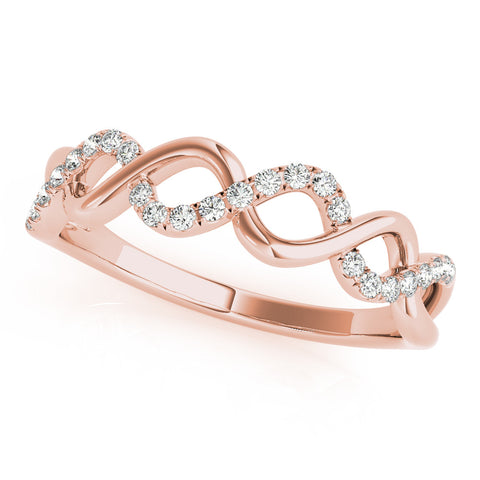 Rose gold Twist Infinity Diamond Band with Round Stones and Pavé Setting