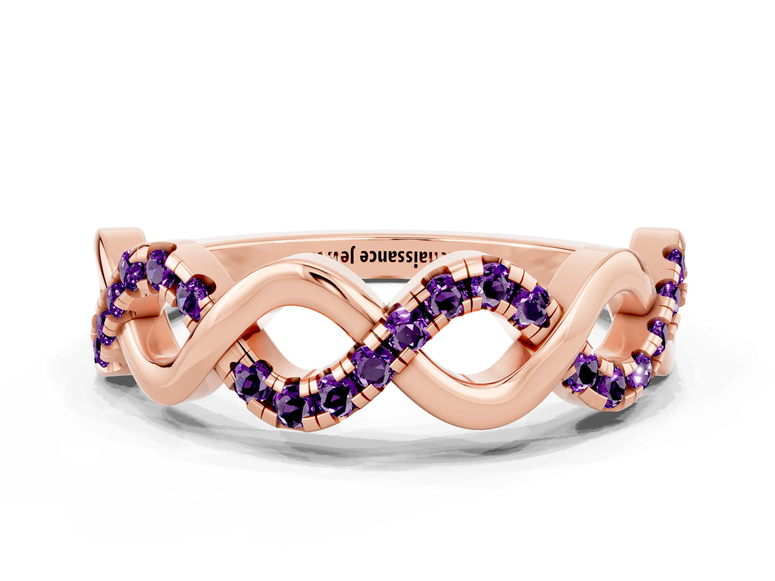 Rose gold Twist Infinity Round Amethyst Band with Pavé Setting_6