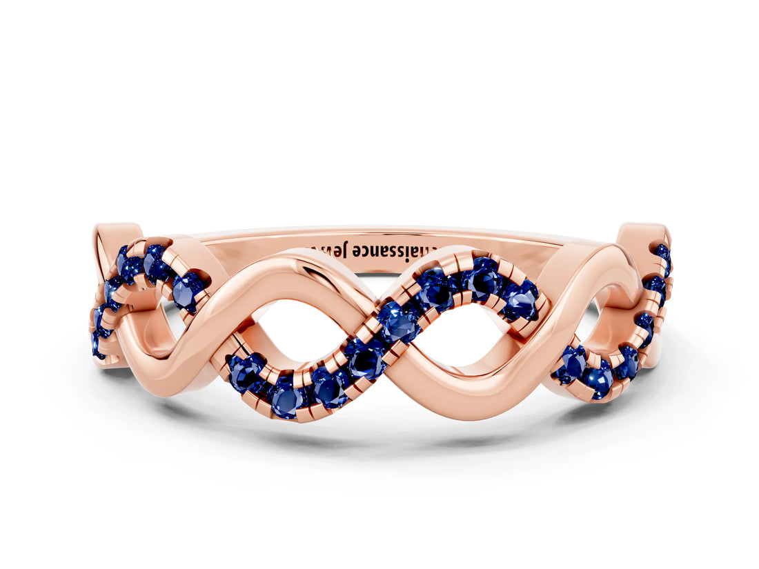 Rose gold Twist Infinity Round Blue Sapphire Band with Pavé Setting_6