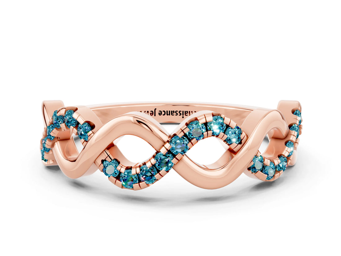 Rose gold Twist Infinity Round Blue Topaz Band with Pavé Setting_6