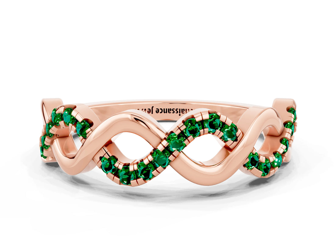 Rose gold Twist Infinity Round Emerald Band with Pavé Setting_6
