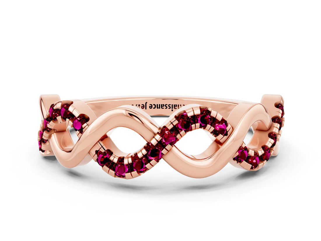 Rose gold Twist Infinity Round Garnet Band with Pavé Setting_6