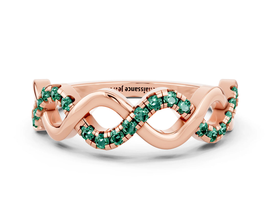 Rose gold Twist Infinity Round Green Sapphire Band with Pavé Setting_6