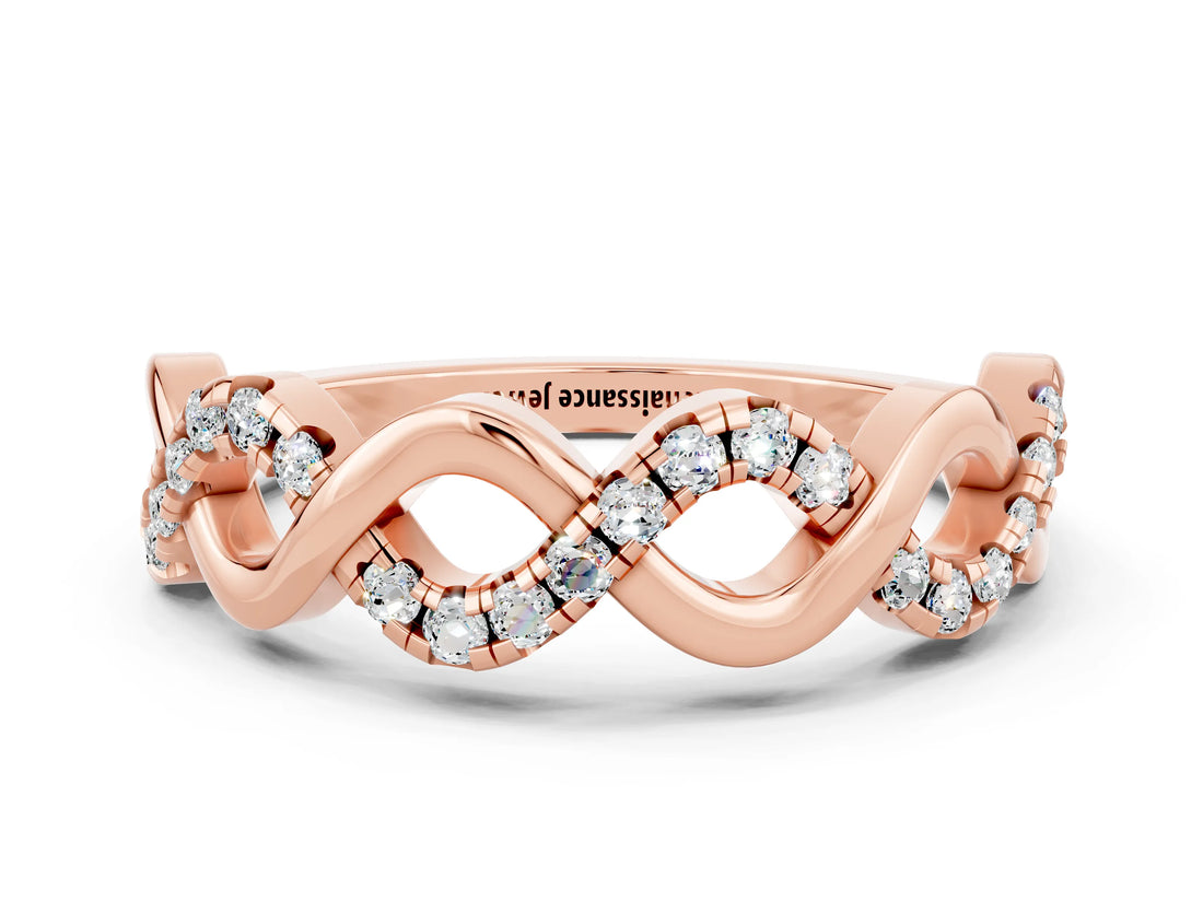 Rose gold Twist Infinity Round Moissanite Band with Pavé Setting_6