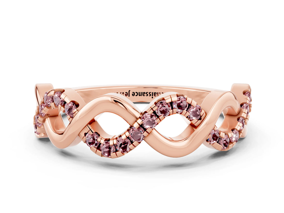 Rose gold Twist Infinity Round Morganite Band with Pavé Setting_6