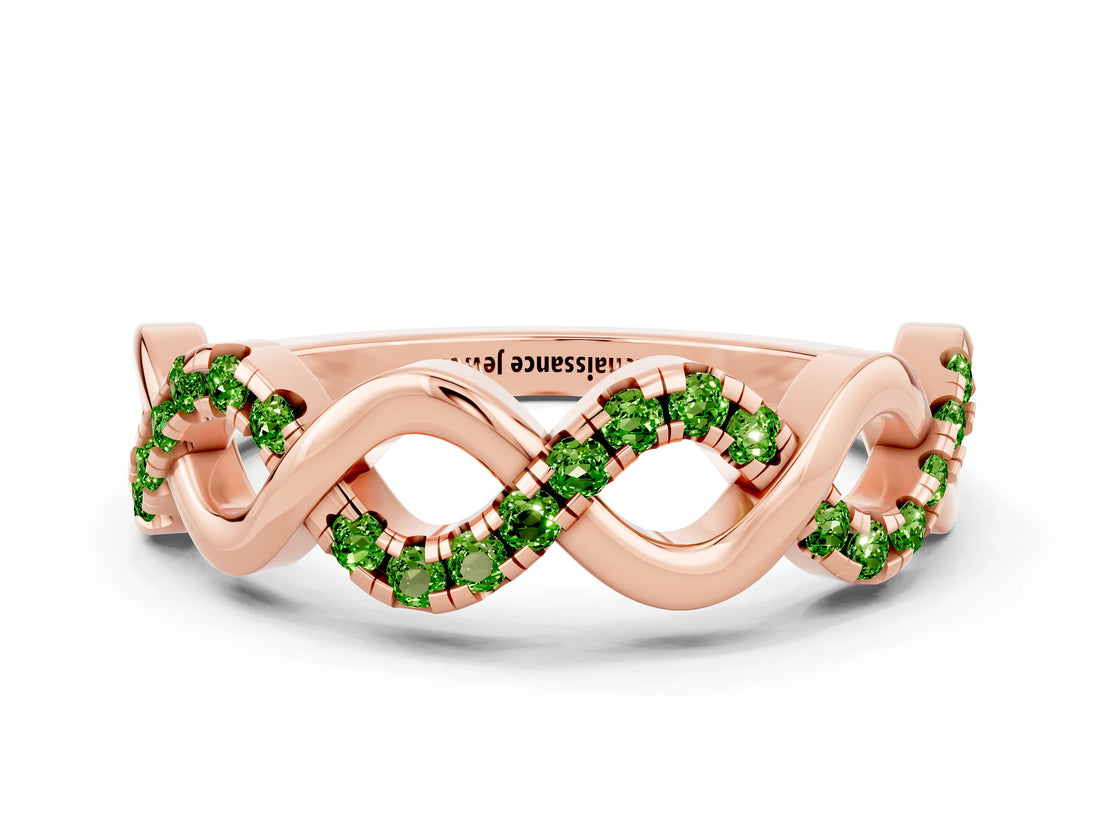 Rose gold Twist Infinity Round Peridot Band with Pavé Setting_6