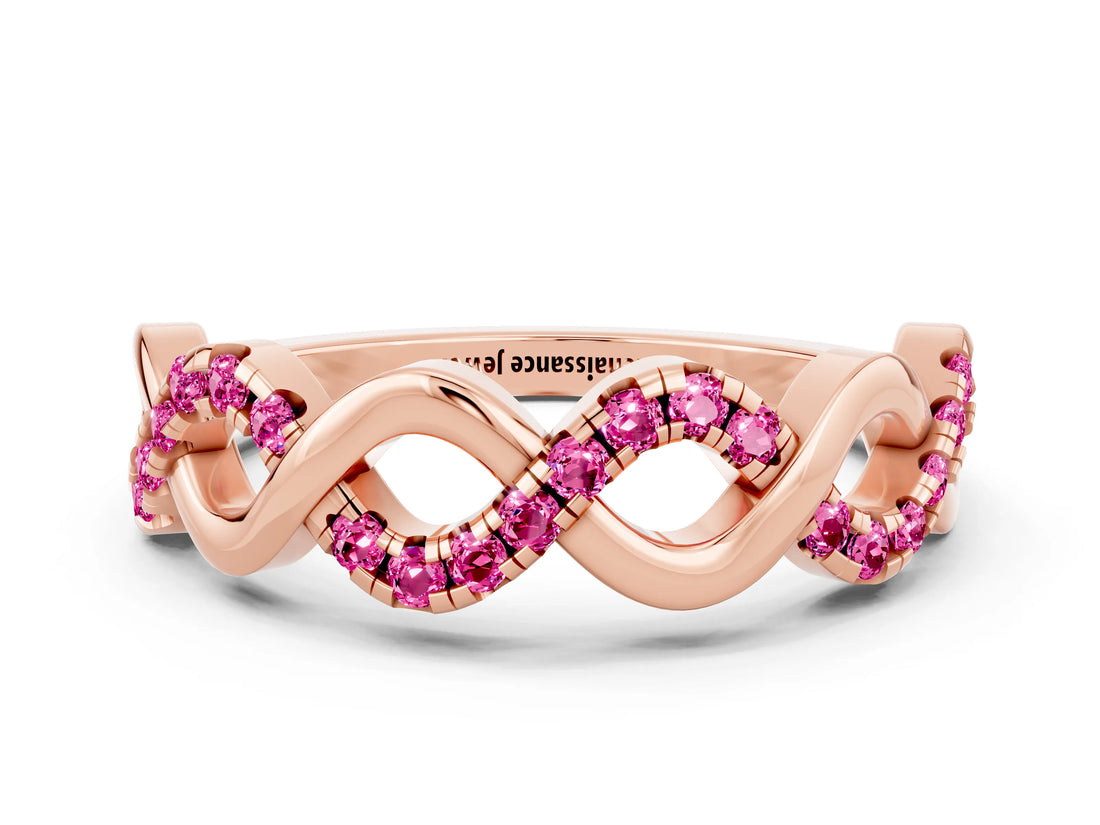 Rose gold Twist Infinity Round Pink Sapphire Band with Pavé Setting_6