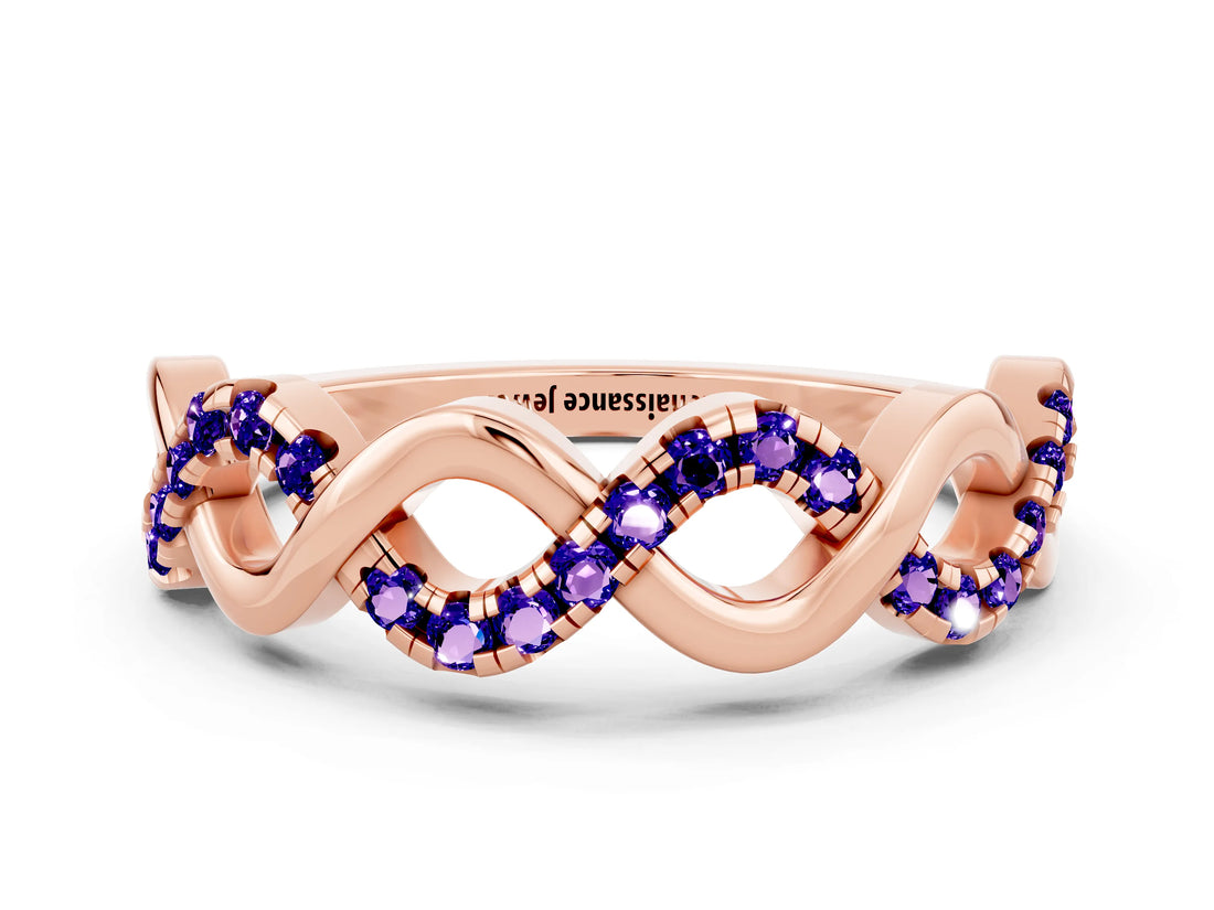 Rose gold Twist Infinity Round Tanzanite Band with Pavé Setting_6