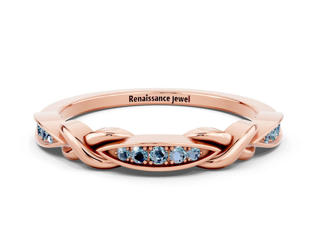 Rose gold Twisted Aquamarine Marquise Pavé Band with Shared Prong Setting_6