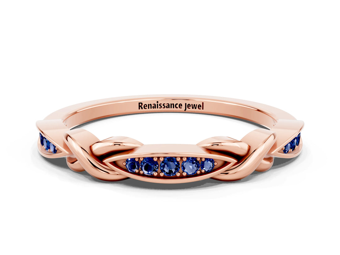 Rose gold Twisted Blue Sapphire Marquise Pavé Band with Shared Prong Setting_6